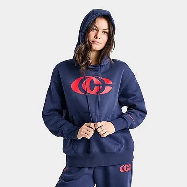 Nike Women's Caitlin Clark Essential Fleece Pullover Hoodie in Midnight Navy/University Red Size: XS