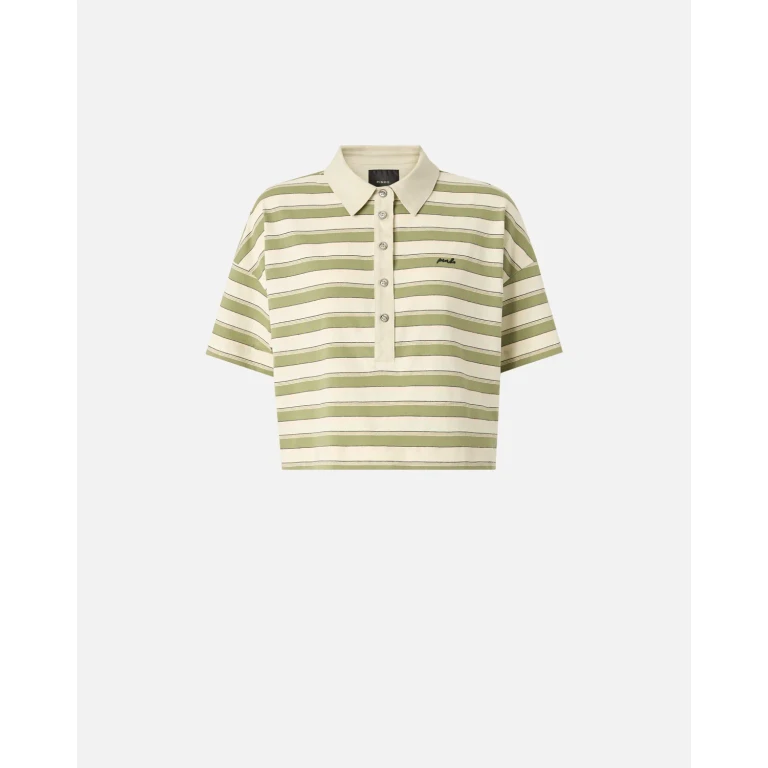 Pinko - Polo cropped in jersey a righe con colletto strutturato