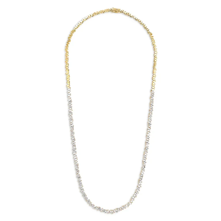 Suzanne Kalan 18K Yellow Gold Diamond Baguette Tennis Necklace, 17