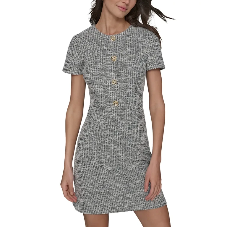 Knit Tweed A-Line with Flower Buttons