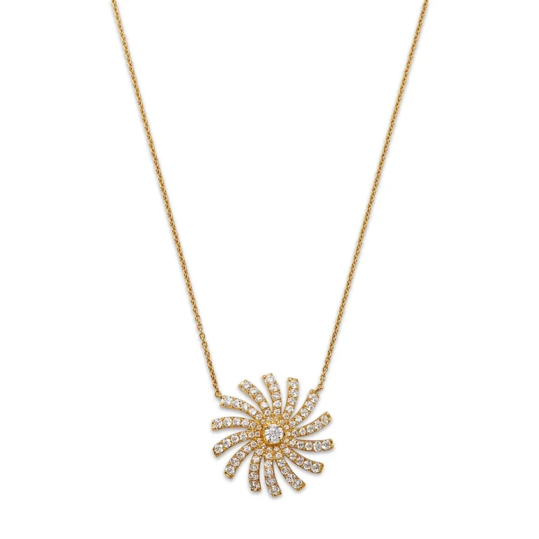 Diamond Starburst Pendant Necklace in 14K Yellow Gold, 1.45 tcw