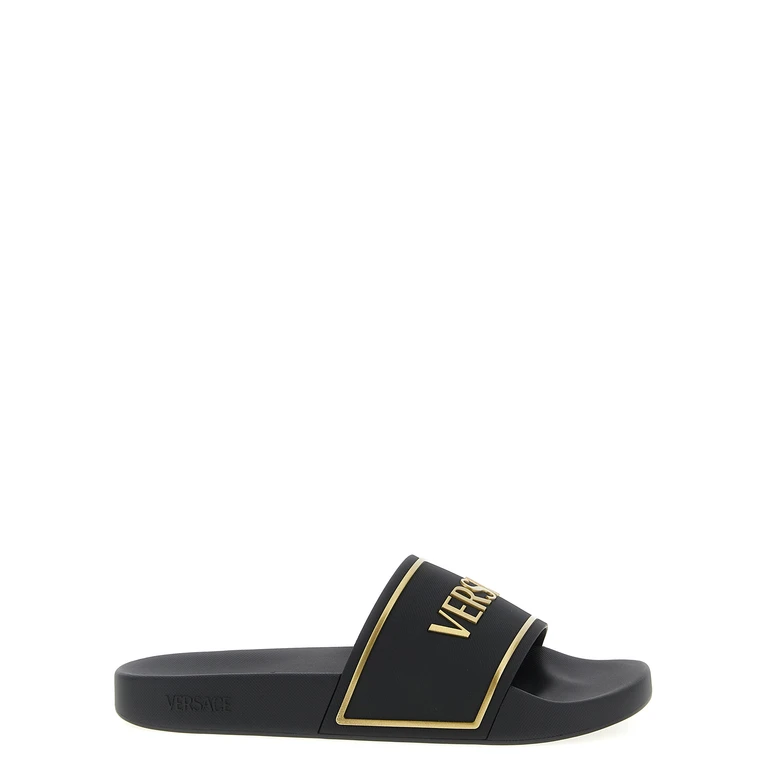 Versace Black Polyurethane Slides Shoe - Men