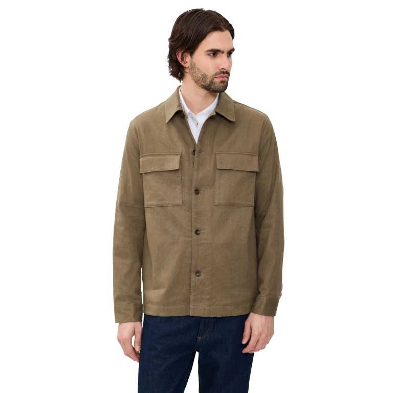 Vince Stretch Linen Chore Coat Kalamata XL