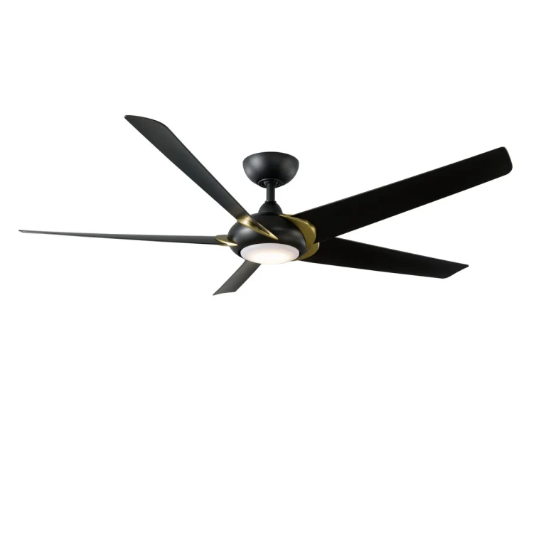 Soft Brass Arms Matte Black 62"Ceiling Fan from the Lucid Collection