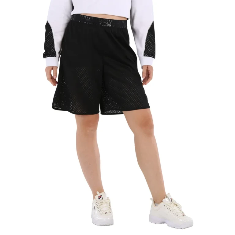 Moncler Ladies Black Logo-Waistband Shorts