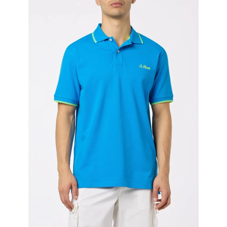MC2 Saint Barth Beverly Hills Bluette Cotton Piqué Polo Shirt With Palm Embroidery