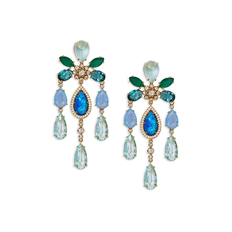 Nadri Blue Lagoon Mixed Stone Chandelier Earrings in 18K Gold Plated