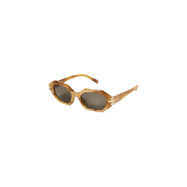 Tory Burch Eleanor Irregular Sunglasses Milky Pearl Amber One Size