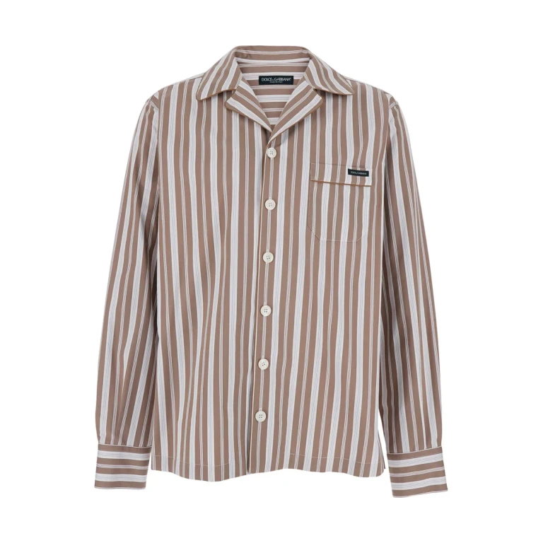 Dolce & Gabbana Brown Striped Shirt With Classic Collar In Cotton For Men
