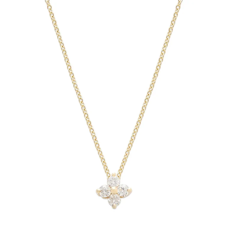 Diamond Flower Pendant Necklace in 14K Yellow Gold, 0.25 tcw