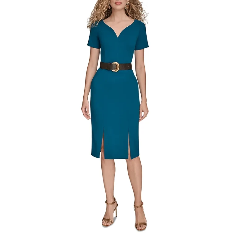 Donna Karan Belted Midi Sheath Dress