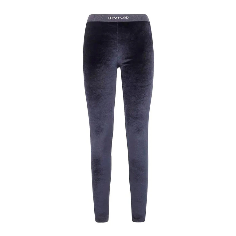 Tom Ford Black Stretch Velour Logo Leggings