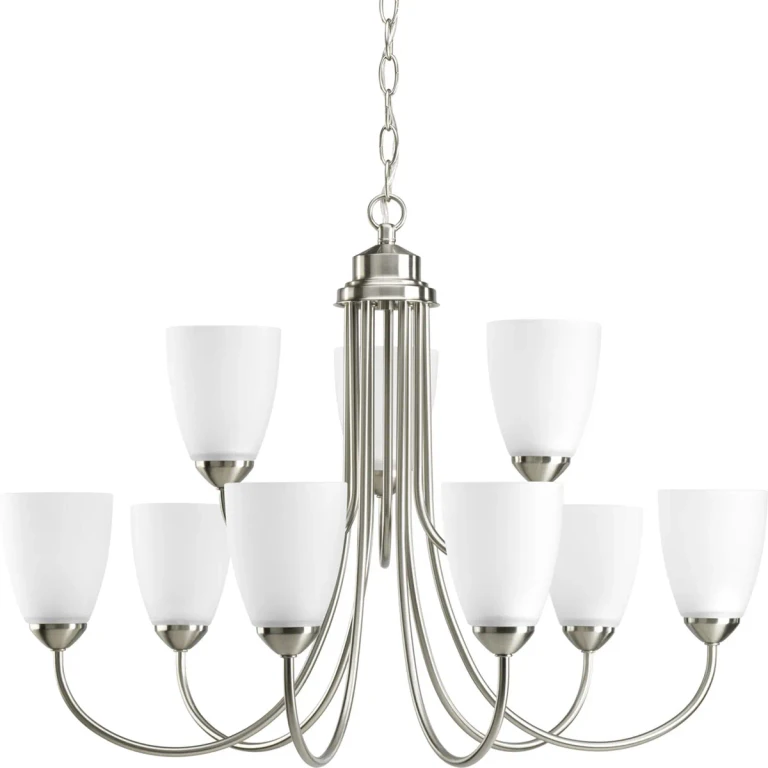 Brushed Nickel Nine Light Chandelier from the Gather Collection