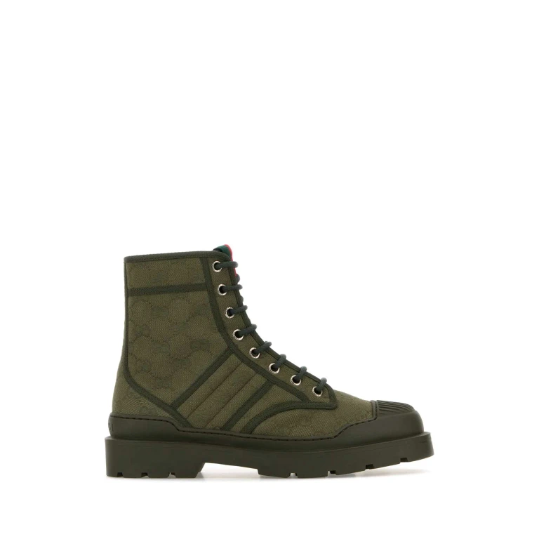 Gucci Army Green Gg Fabric Ankle Boots
