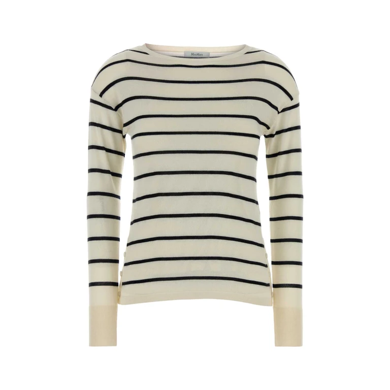 Max Mara Embroidered Cashmere Blend Tabella Sweater Bianco/blu Exterior: Silk Maglieria - Women