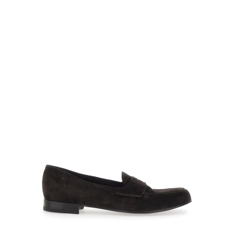 Lidfort Loafers With Rounded Toe And Contrast Stitching In Brown Suede For Men