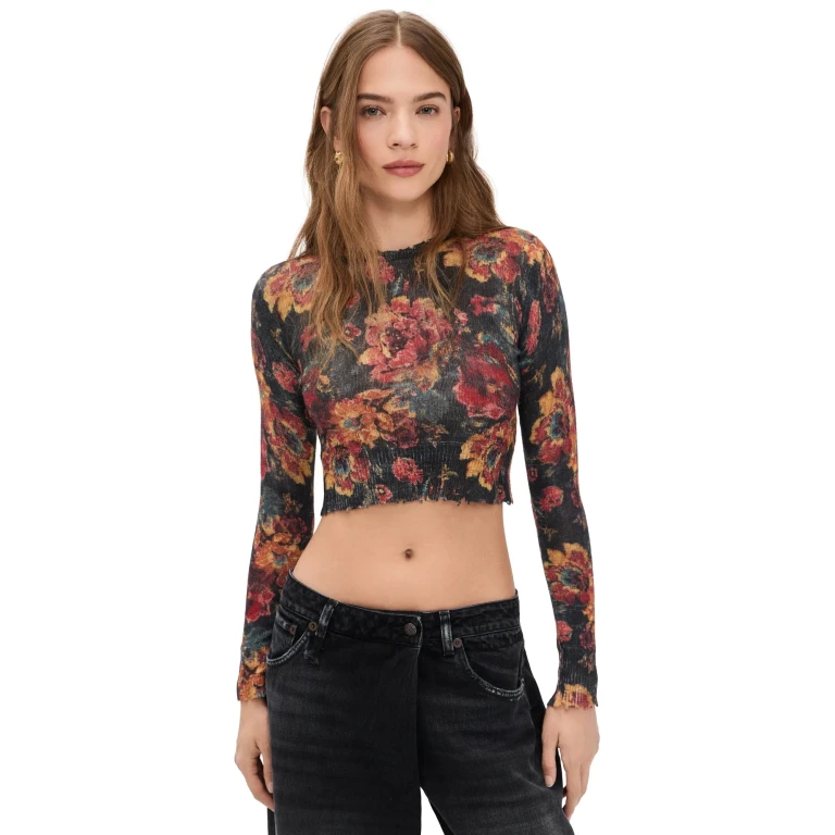 R13 프린트 베이비 캐시미어 크루넥 멀티컬러 플로럴 XS