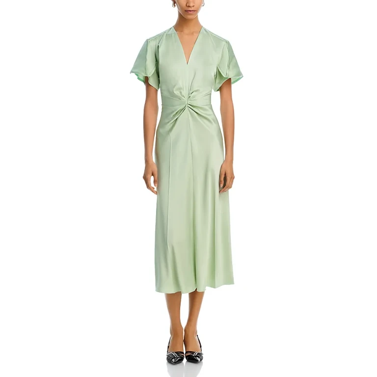 Victoria Beckham Satin Twist Front Midi Dress