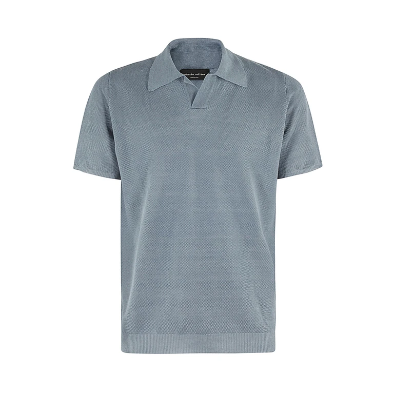 Roberto Collina Polo Mc Punto Piquet Blue Cotone - Men
