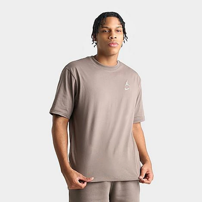 Jordan Men's Brooklyn Swoosh Logo T-Shirt in Olive Grey/Sail Size: Small