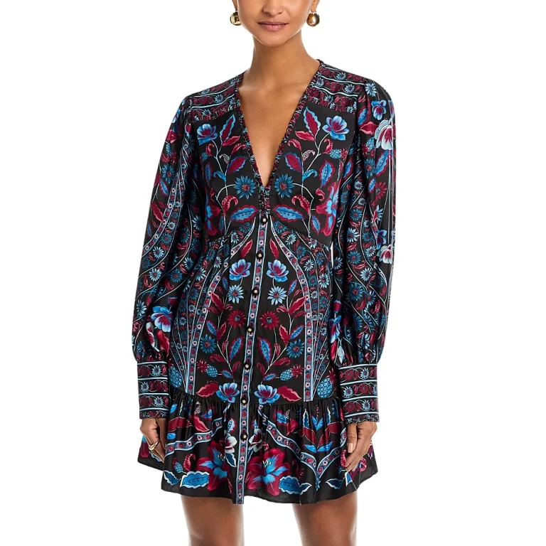 Farm Rio Marcelle Long Sleeve Mini Dress
