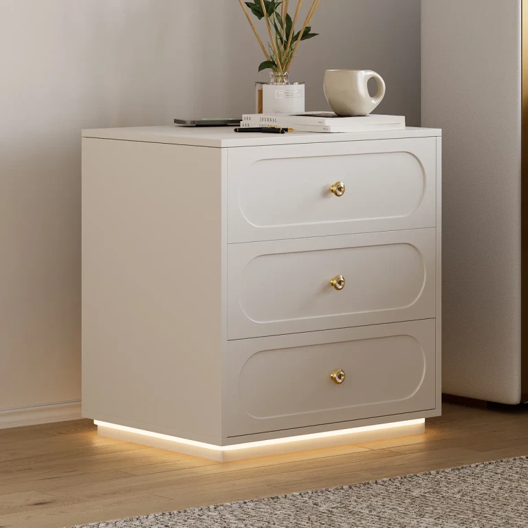 Modern Smart Nightstand with Light 2 Drawer Bedside Table with Charging Station