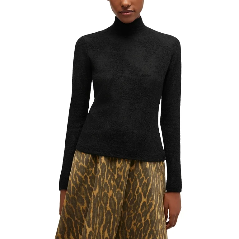 Ganni Sheer Flower Jacquard Turtleneck Sweater