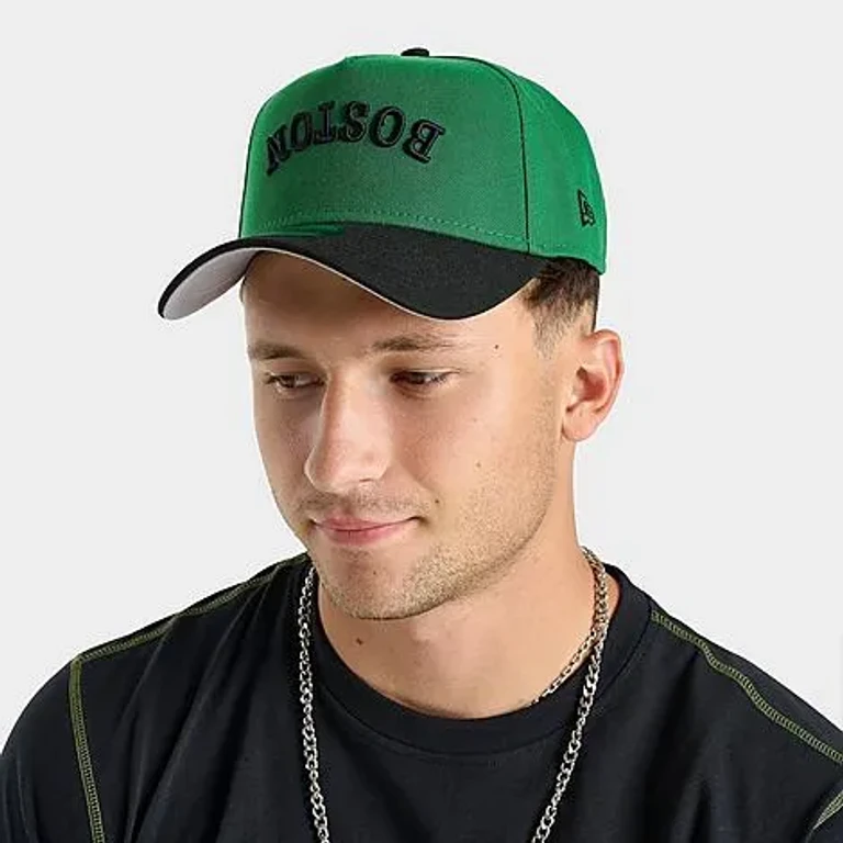 New Era Boston Celtics NBA 9FORTY A-Frame Upside Down Wordmark Snapback Hat in Green/Black