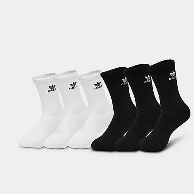 adidas Originals Trefoil Crew Socks (6-Pack) in Black/White Size: Medium