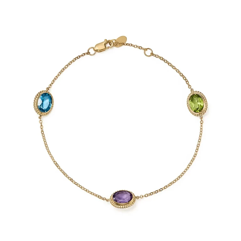 Multi Gemstone Oval Station Bracelet in 14K Yellow Gold