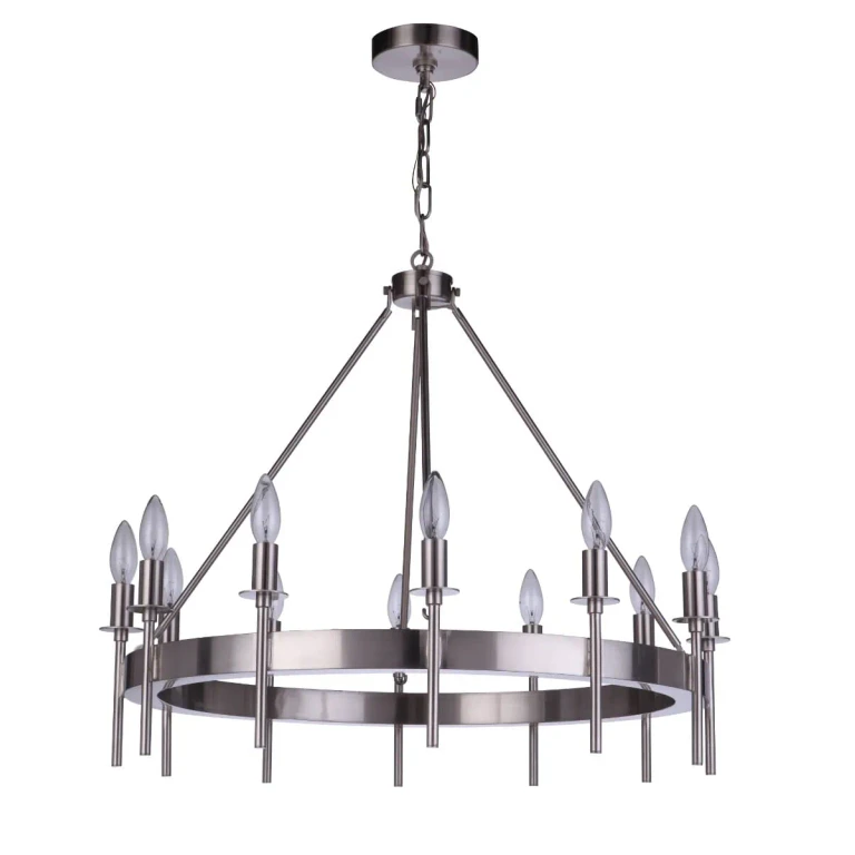 Brushed Polished Nickel 12 Light Chandelier from the Larrson Collection