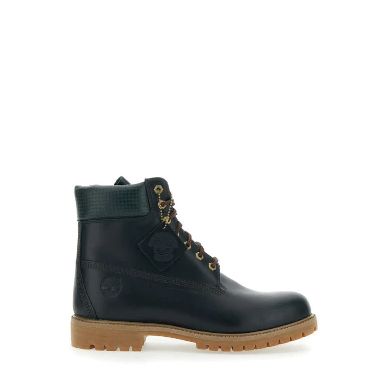Timberland Green Water-proof Boots With Logo Plate In Leather Man