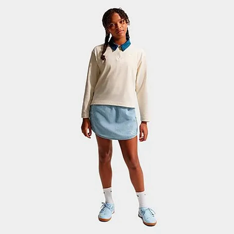 Nike Girls' Big Kids Sportswear Collection Denim Skirt in Light Armory Blue/Wheat Size: XS