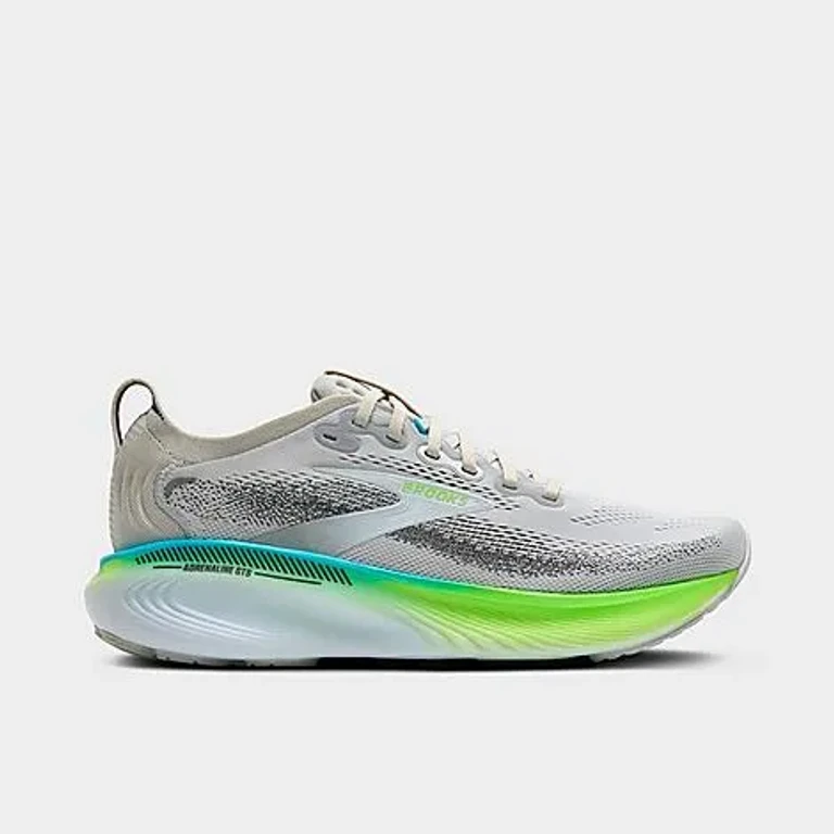 Brooks Men's Adrenaline GTS 25 Running Shoes in Oyster/Green Gecko/Blue Size: 8.0