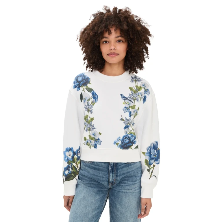 ALICE + OLIVIA Russell Embellished Relaxed Crew Neck Sweatshirt American Beauty Off White XL