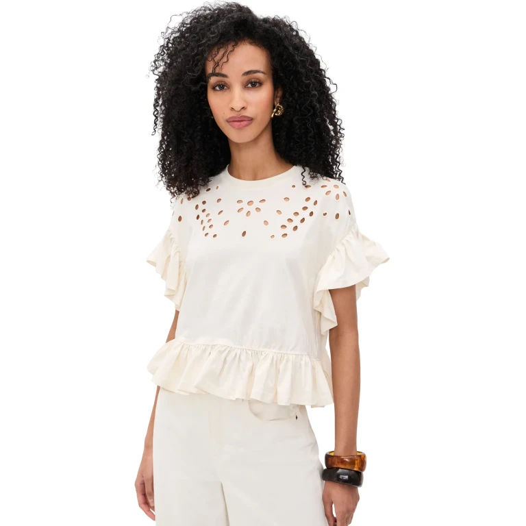 Ulla Johnson Mariana Peplum Top Cowrie XL