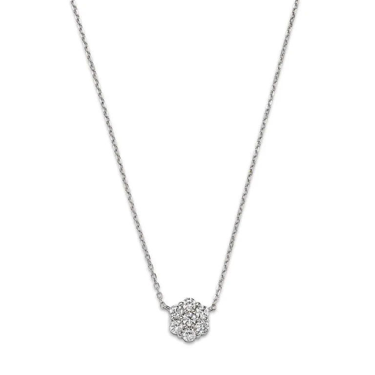 Diamond Flower Cluster Pendant Necklace in 14K White Gold, 0.25 tcw