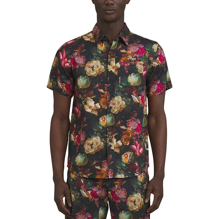 Prps Gold Finch Floral Pattern Short Sleeve Button Down Shirt