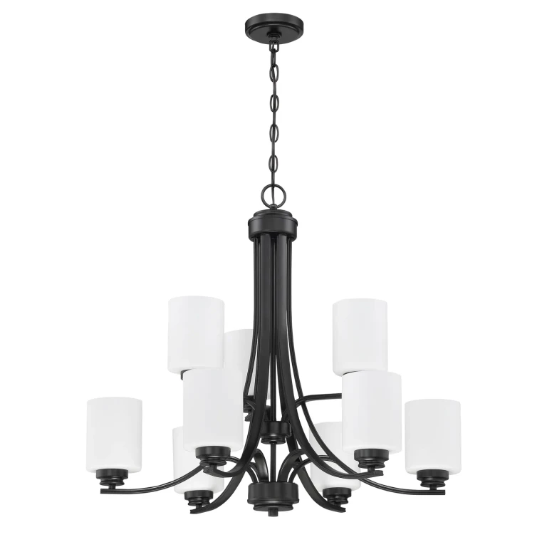 Flat Black Nine Light Chandelier from the Bolden Collection