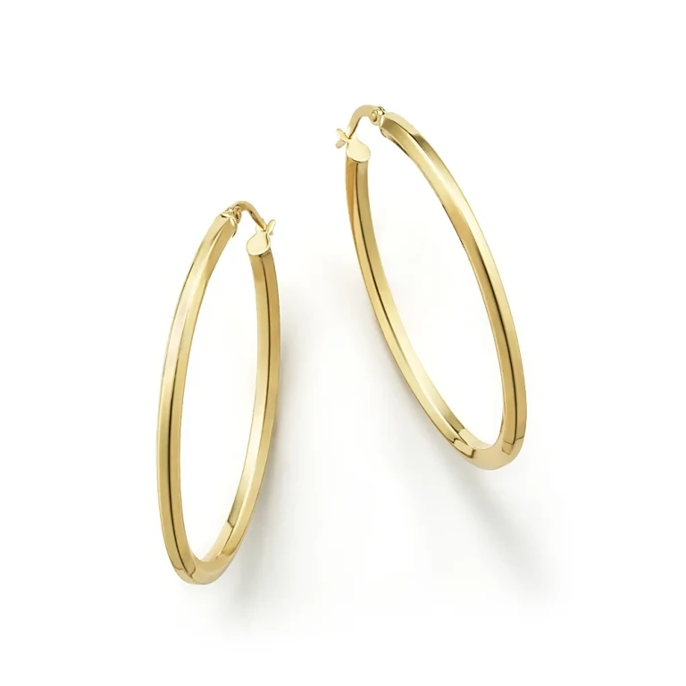 14K Yellow Gold Oval Hoop Earrings