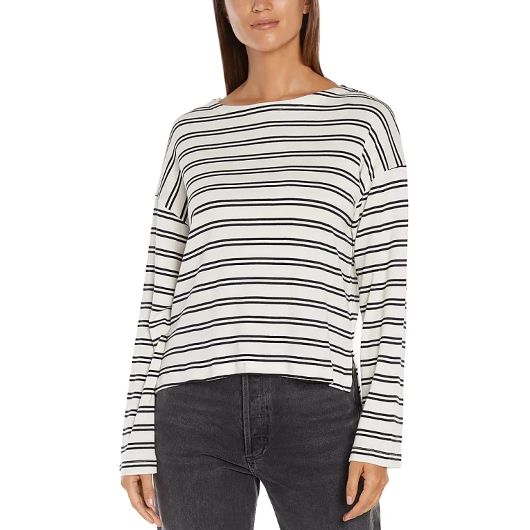 Three Dots Rumi Striped Boat Neck Top