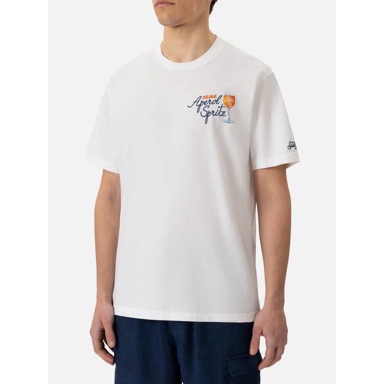 Mc2 Saint Barth Cotton T-Shirt With Aperol Spritz Drink Print Special Edition White - Men