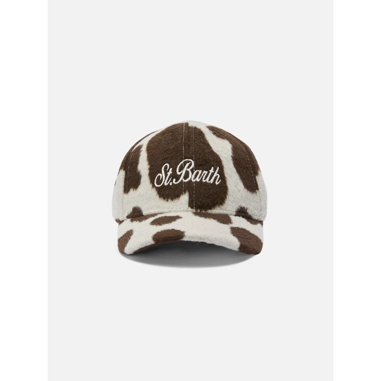 Mc2 Saint Barth Baseball Cap Felt Cow-Print Wool Blend White Hat - Unisex