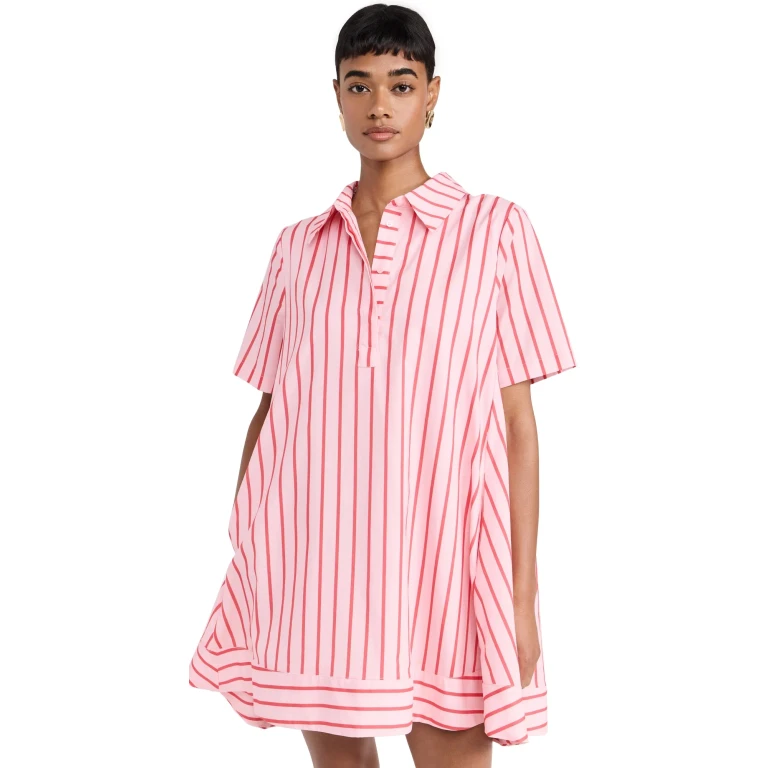 English Factory Stripe A-line Shirt Dress Pink/Red XS