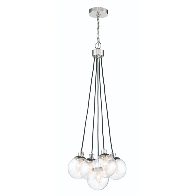 Chrome Five Light Pendant from the Que Collection
