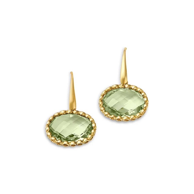 Prasiolite Oval Drop Earrings in 14K Yellow Gold