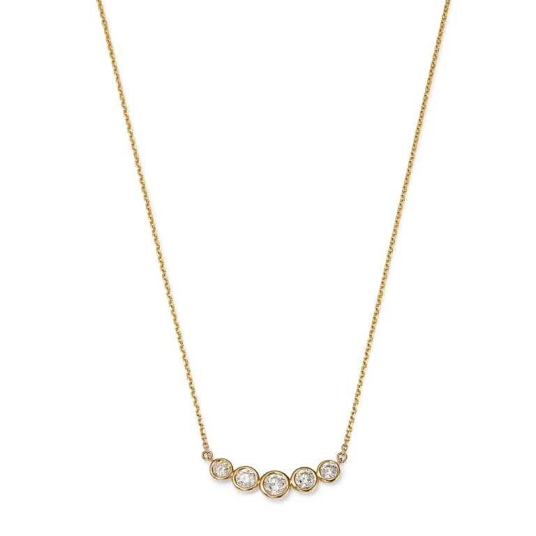 Diamond Bezel Curved Bar Necklace in 14K Yellow Gold, 0.80 tcw
