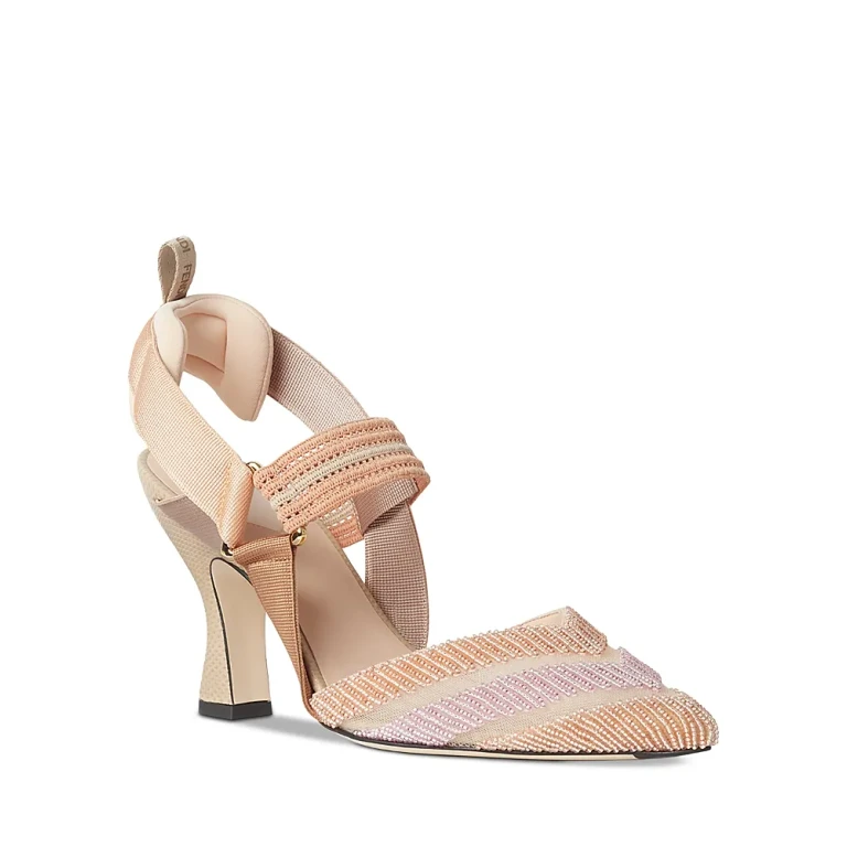 Fendi Women's Colibri Beaded Mesh High Heel Slingbacks