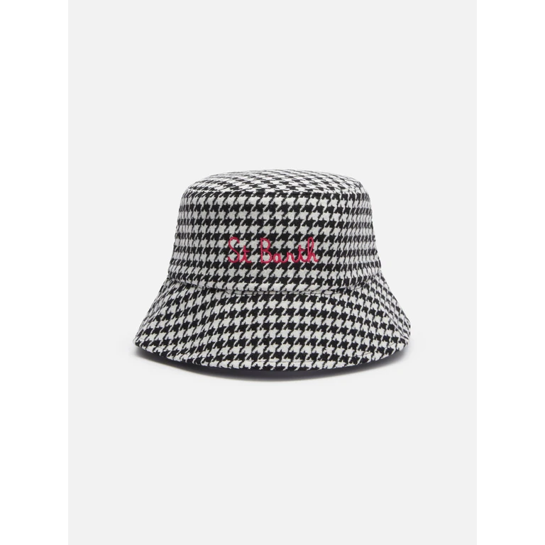 Mc2 Saint Barth Bucket Hat Jude With Pied De Poule Print White - Unisex