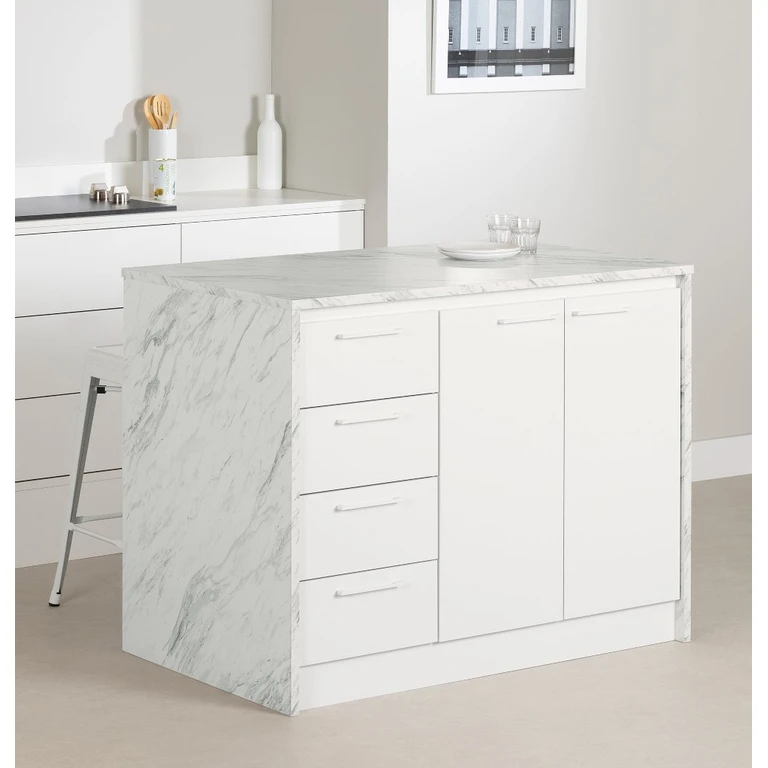 Myro Faux White Marble and White Kitchen Island - South Shore